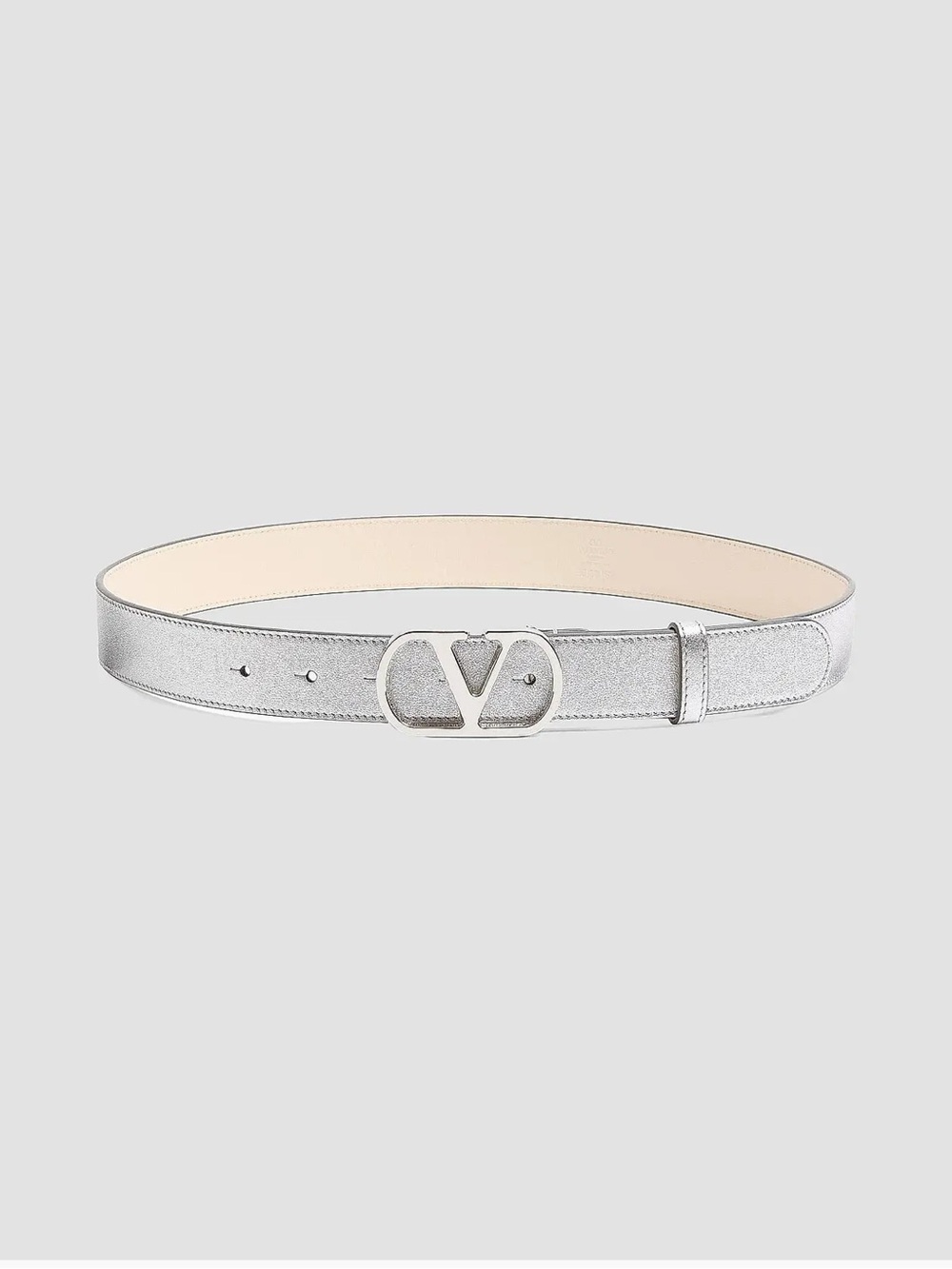Valentino Garavani Metallic Silver V Logo Signature Belt